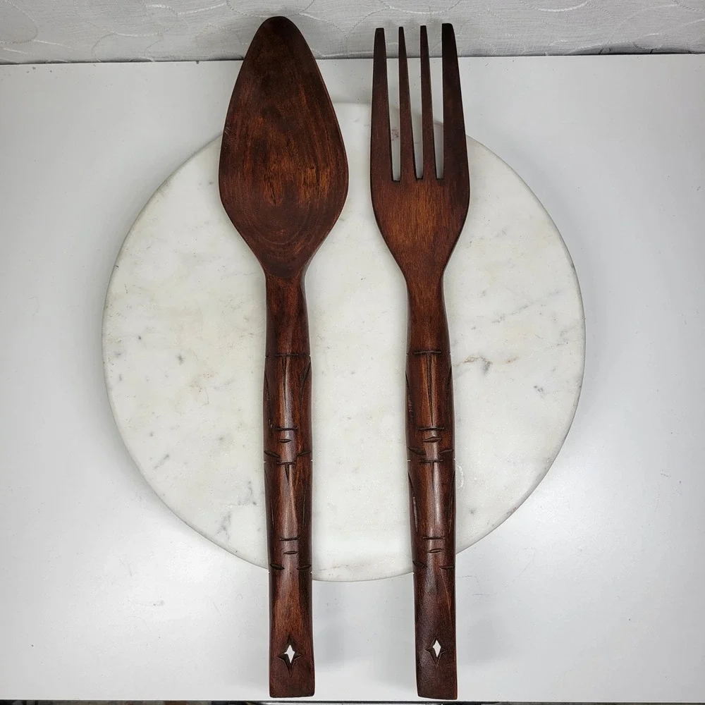 Jumbo Wooden Salad Servers Spoon & Fork 19